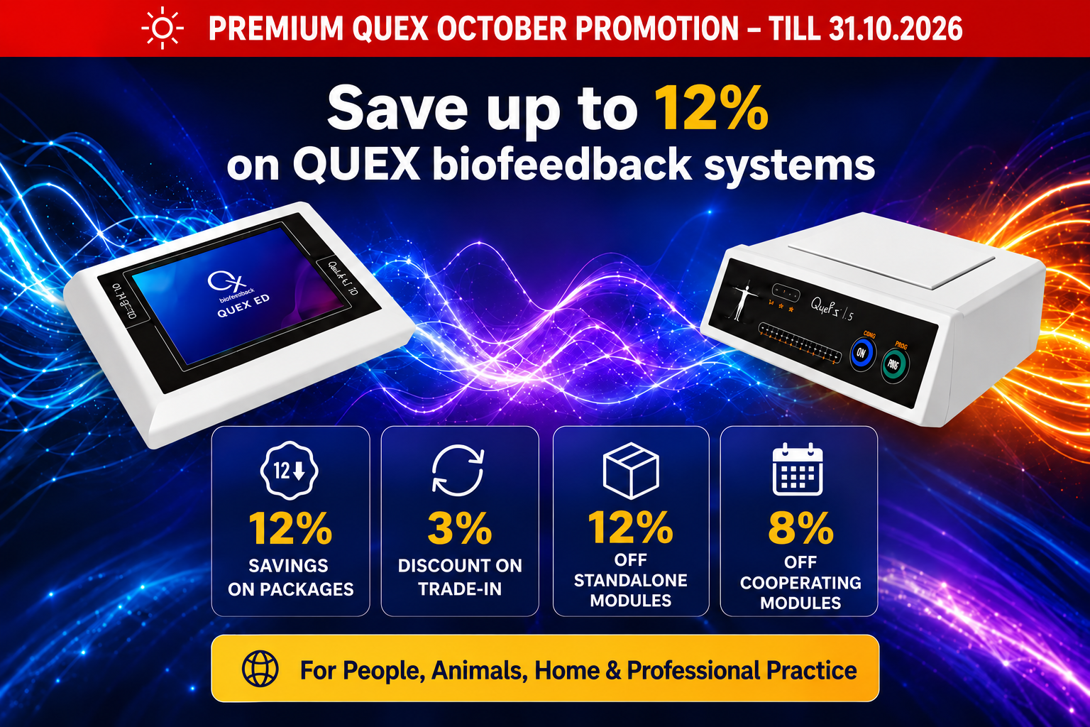 QUEX Promotion New Zealand – October 2026 offer: save up to 12% on selected QUEX biofeedback packages